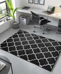 Waschbarer Teppich - Trellis Schwarz/Weiß