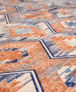 Boho Teppich Waschbar - Moderna Blau - close up materiaal, thumbnail Boho Teppich Waschbar - Moderna Blau - close up materiaal, thumbnail