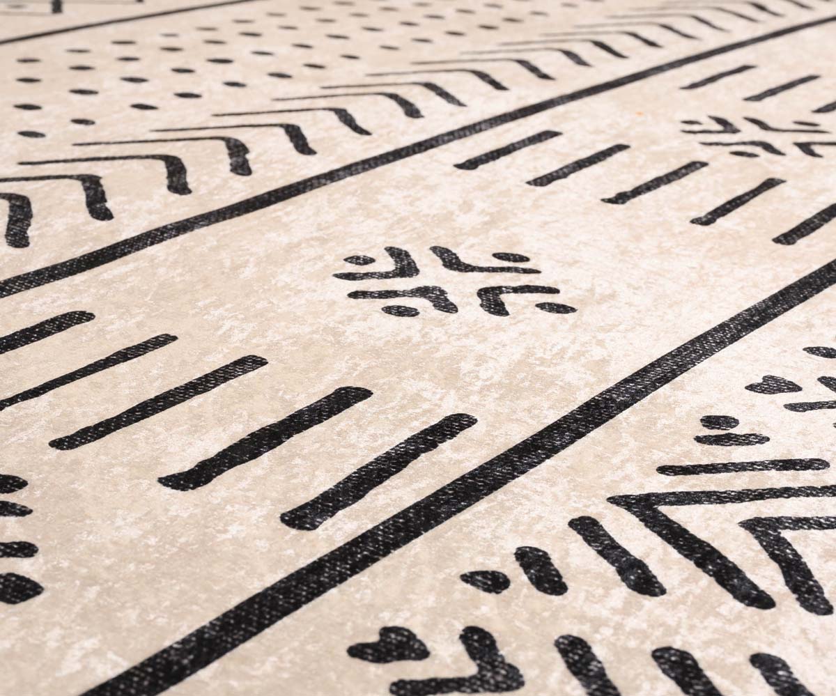 Boho Teppich Waschbar - Moderna Weiß/Schwarz - close up materiaal Boho Teppich Waschbar - Moderna Weiß/Schwarz - close up materiaal