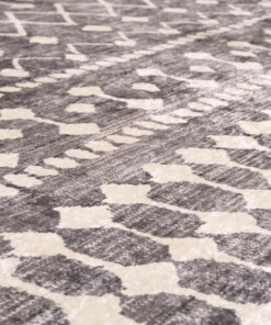 Teppich Geometrische Muster Waschbar - Moderna Grau/Weiß - close up materiaal, thumbnail