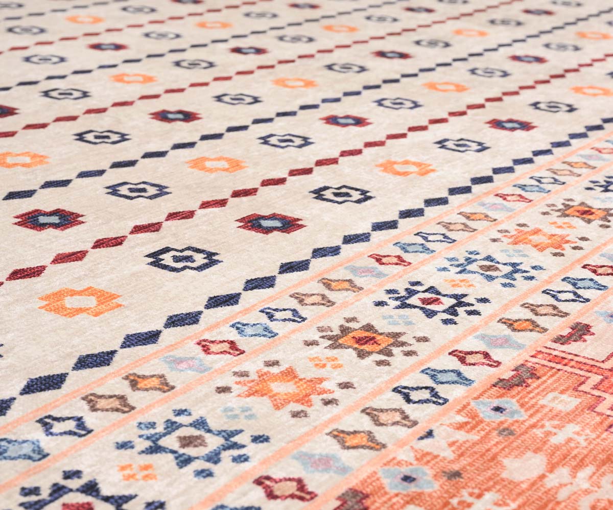 Kelim Teppich Waschbar - Moderna Creme/Bunt - close up materiaal Kelim Teppich Waschbar - Moderna Creme/Bunt - close up materiaal