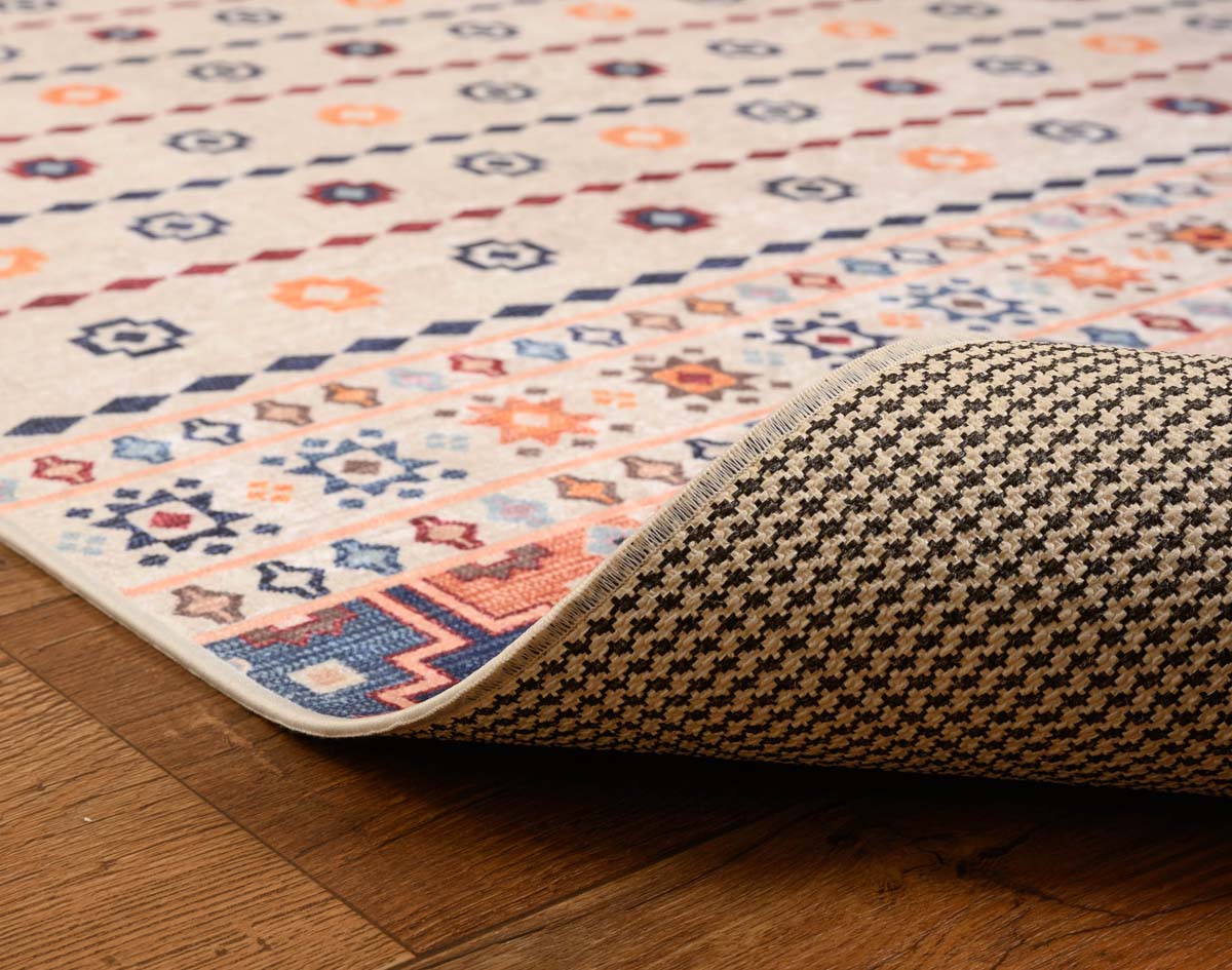 Kelim Teppich Waschbar - Moderna Creme/Bunt - close up vouw Kelim Teppich Waschbar - Moderna Creme/Bunt - close up vouw