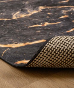 Teppich Marmor Waschbar - Moderna Schwarz/Gold - close up vouw, thumbnail
