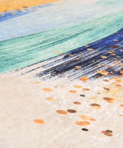 Teppich Modern Waschbar - Moderna Blau/Gold - close up materiaal, thumbnail