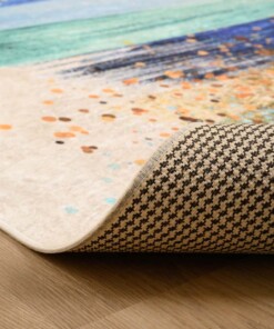 Teppich Modern Waschbar - Moderna Blau/Gold - close up vouw, thumbnail