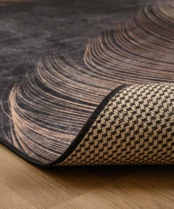 Teppich Modern Waschbar - Moderna Schwarz/Gold - close up vouw, thumbnail