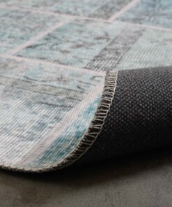 Patchwork Teppich - Fade Heritage Grau/Turquoise - close up vouw, thumbnail