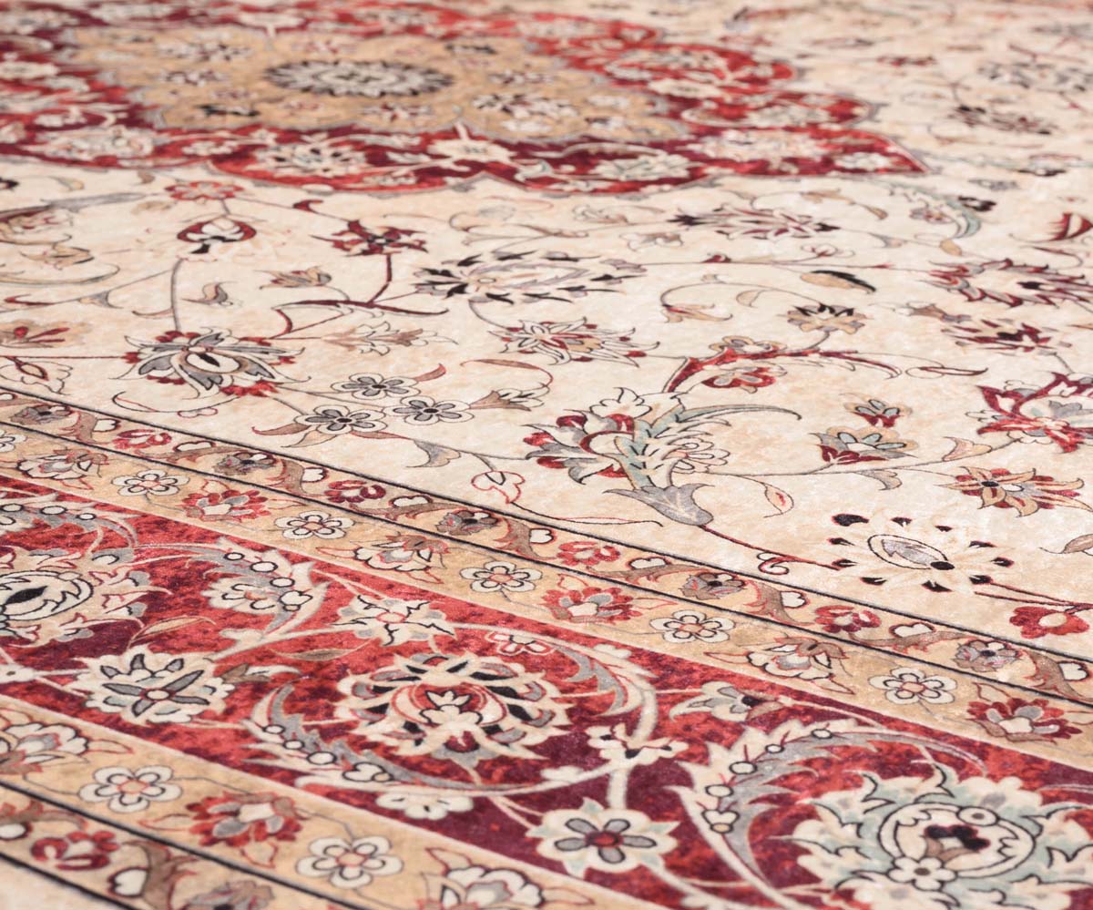 Perserteppich Waschbar - Moderna Rot - close up materiaal Perserteppich Waschbar - Moderna Rot - close up materiaal