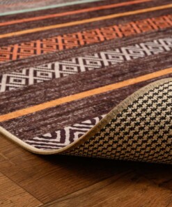 Retro Teppich Waschbar - Moderna Braun/Bunt - close up vouw, thumbnail Retro Teppich Waschbar - Moderna Braun/Bunt - close up vouw, thumbnail