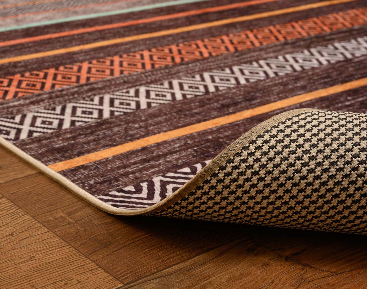 Retro Teppich Waschbar - Moderna Braun/Bunt - close up vouw Retro Teppich Waschbar - Moderna Braun/Bunt - close up vouw