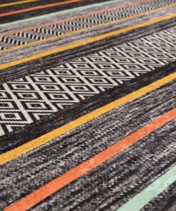 Retro Teppich Waschbar - Moderna Grau/Bunt - close up materiaal, thumbnail Retro Teppich Waschbar - Moderna Grau/Bunt - close up materiaal, thumbnail