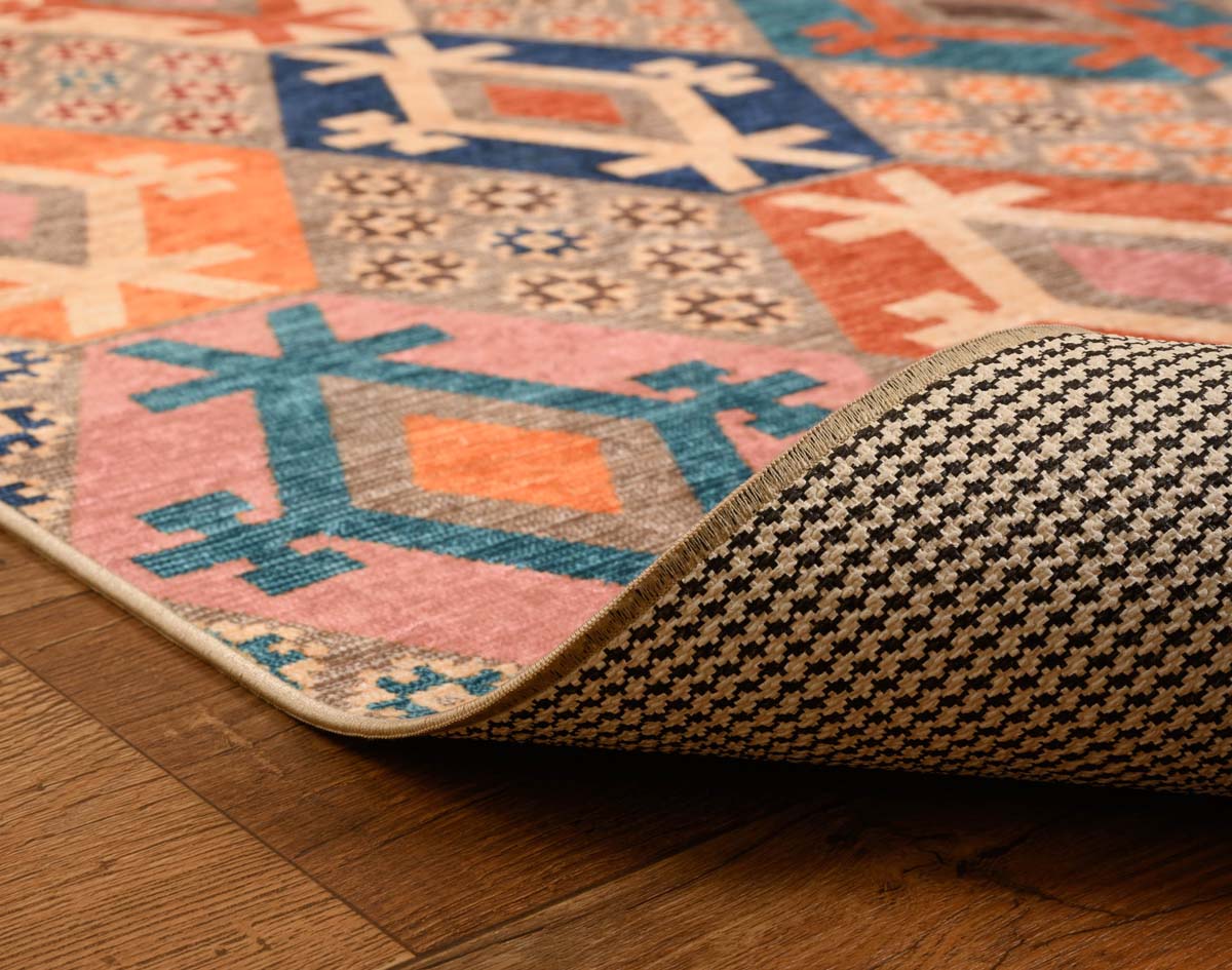 Retro Teppich Waschbar - Moderna Bunt - close up vouw Retro Teppich Waschbar - Moderna Bunt - close up vouw