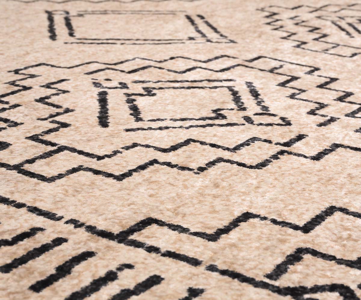 Waschbarer Teppich - Moderna Creme/Schwarz - close up materiaal Waschbarer Teppich - Moderna Creme/Schwarz - close up materiaal