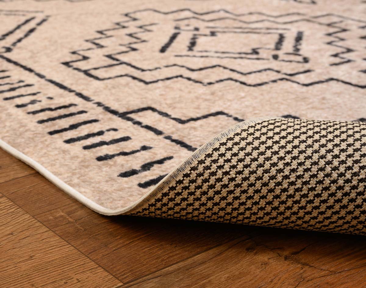 Waschbarer Teppich - Moderna Creme/Schwarz - close up vouw Waschbarer Teppich - Moderna Creme/Schwarz - close up vouw