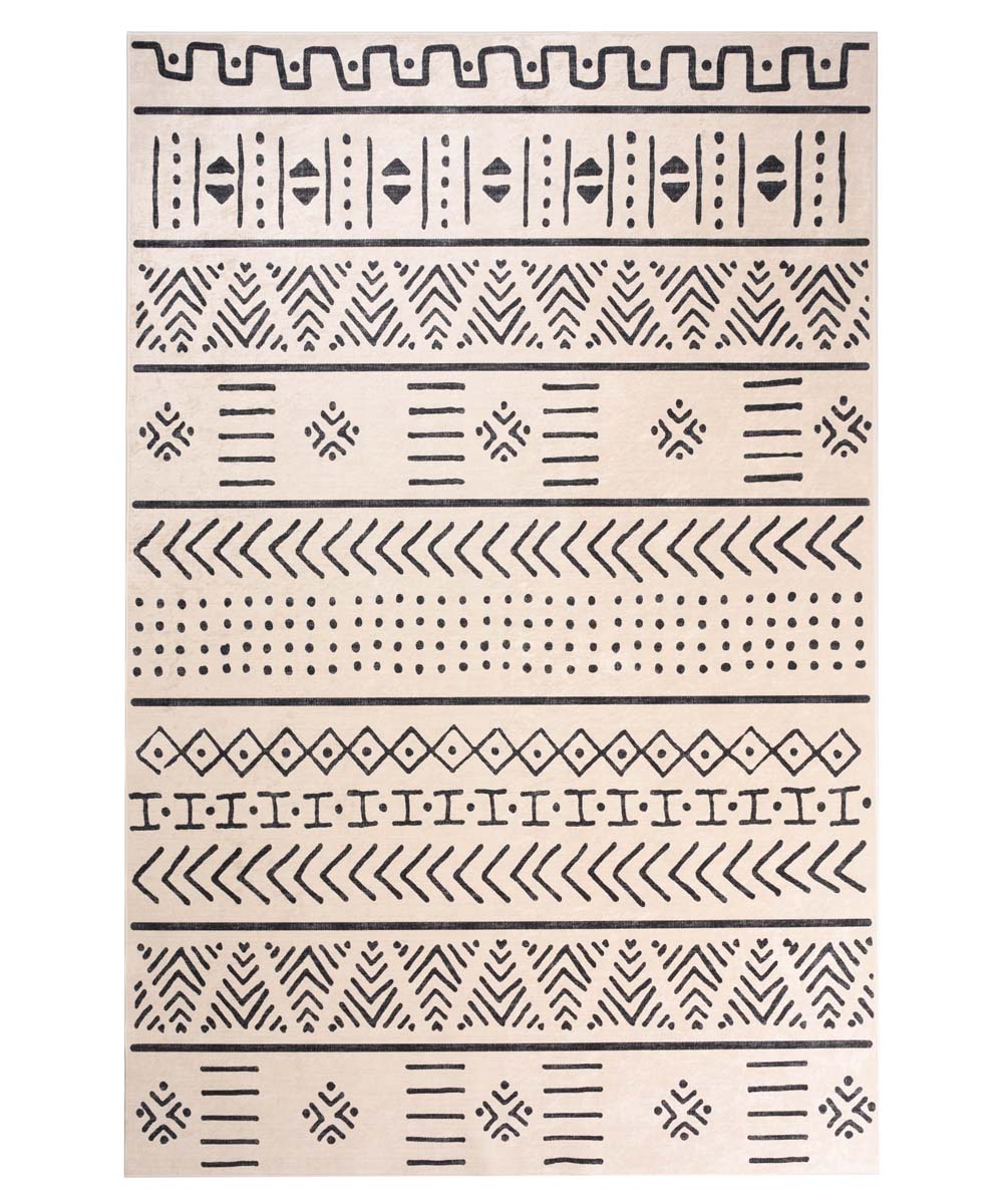 Boho Teppich Waschbar - Moderna Weiß/Schwarz - overzicht boven Boho Teppich Waschbar - Moderna Weiß/Schwarz - overzicht boven