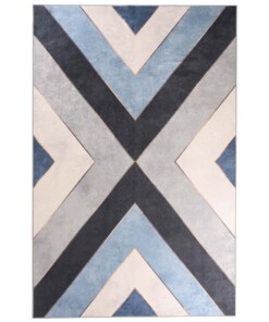 Teppich Geometrische Muster Waschbar - Moderna Blau/Grau - overzicht boven