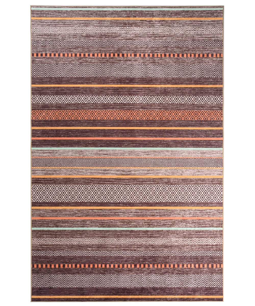 Retro Teppich Waschbar - Moderna Braun/Bunt - overzicht boven Retro Teppich Waschbar - Moderna Braun/Bunt - overzicht boven