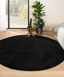 Teppich Rund Flauschig Kurzflor - Plush Schwarz