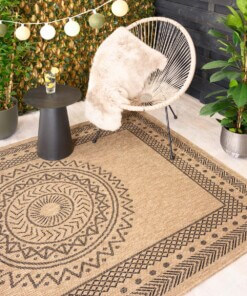 Outdoor Teppich Jute Optik - Boho Mandala Beige/Schwarz