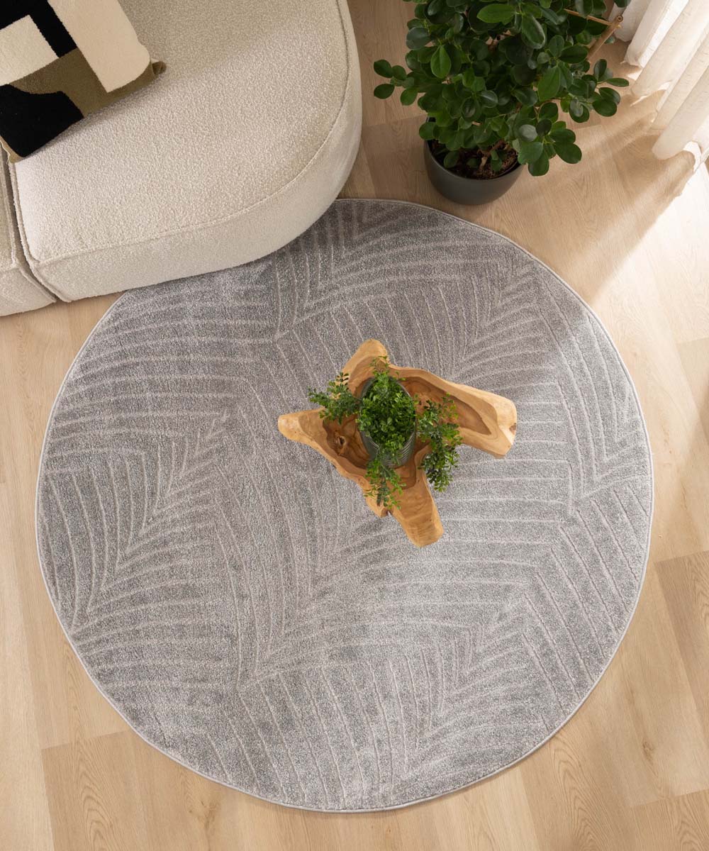 Teppich Rund Skandinavisch - Contour Leaf Grau Teppich Rund Skandinavisch - Contour Leaf Grau