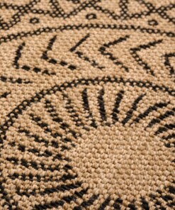 Balkonteppich Jute Optik - Boho Mandala Beige/Schwarz - close up, thumbnail