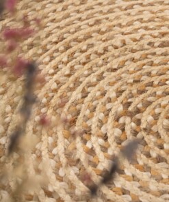 Jute Teppich Rund Braided - Weiß/Natural - close up, thumbnail