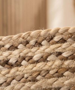 Jute Teppich Rund Braided - Weiß/Natural - close up, thumbnail