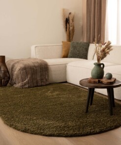 Oval Teppich Hochflor - Shaggy Trend Olivgrün - sfeer