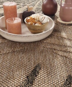 Outdoor Teppich Jute Optik - Palmenblätter Beige/Schwarz - close up, thumbnail