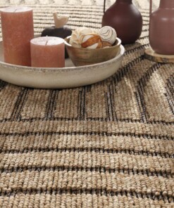 Outdoor Teppich Jute Optik - Waves Beige/Schwarz - close up, thumbnail