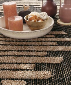 Outdoor Teppich Jute Optik - Karo Beige/Schwarz - close up, thumbnail