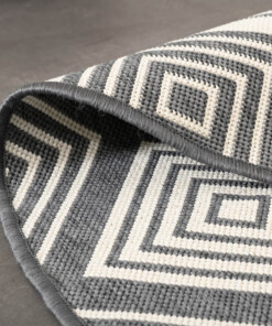 Outdoor Teppich Rund Rautenmuster - Flip Gem Grau - close up, thumbnail