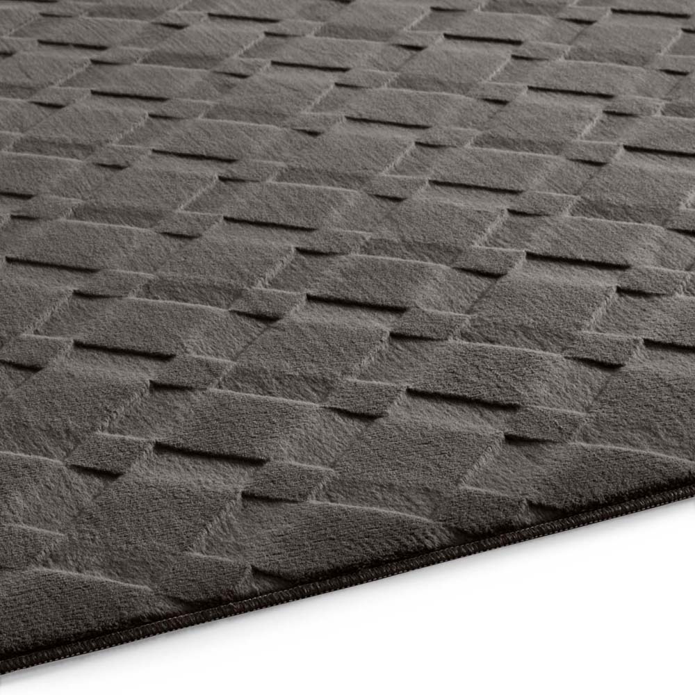 Teppich Rund Flauschig - Fuzz Karo Anthrazit - close up Teppich Rund Flauschig - Fuzz Karo Anthrazit - close up