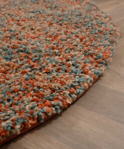 Hochflor Teppich Rund - Blend Orange/Blau - close up, thumbnail