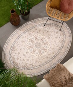 Outdoor Teppich Oval Vintage - Valenca Nova Beige/Hellgrau