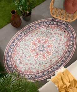Outdoor Teppich Oval Vintage - Valenca Nova Grün/Rot