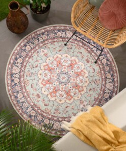 Outdoor Teppich Vintage Rund - Valenca Nova Grün/Rot