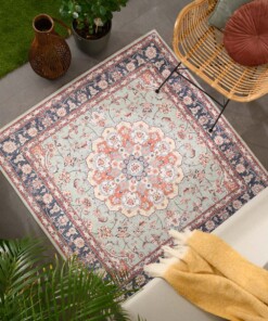 Outdoor Teppich Quadratisch Vintage - Valenca Nova Grün/Rot