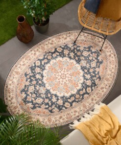 Outdoor Teppich Oval Vintage - Valenca Nova Gold/Blau