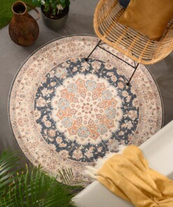 Outdoor Teppich Vintage Rund - Valenca Nova - Gold/Blau