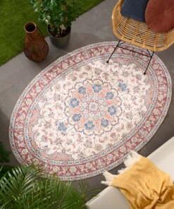 Outdoor Teppich Oval Vintage - Valenca Nova Creme/Rot