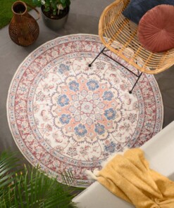 Outdoor Teppich Vintage Rund - Valenca Nova Creme/Rot