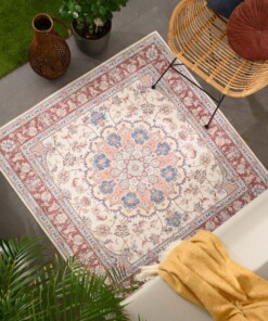 Outdoor Teppich Quadratisch Vintage - Valenca Nova Creme/Rot