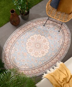 Outdoor Teppich Oval Vintage - Valenca Nova Hellblau/Beige