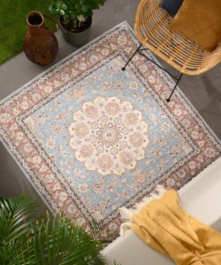 Outdoor Teppich Quadratisch Vintage - Valenca Nova Hellblau/Beige