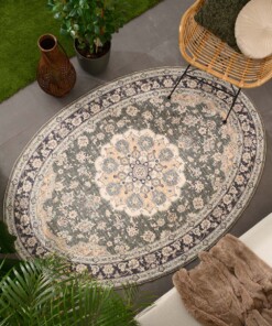 Outdoor Teppich Oval Vintage - Valenca Nova Dunkelgrün