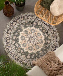 Outdoor Teppich Vintage Rund - Valenca Nova Dunkelgrün