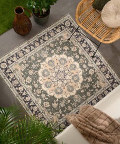 Outdoor Teppich Quadratisch Vintage - Valenca Nova Dunkelgrün