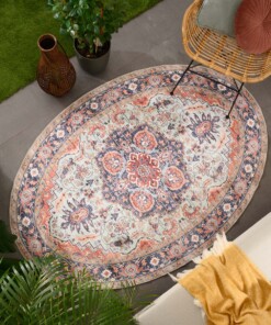 Outdoor Teppich Oval Vintage - Valenca Fino Grün/Blau