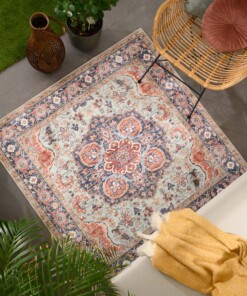 Outdoor Teppich Quadratisch Vintage - Valenca Fino Grün/Blau